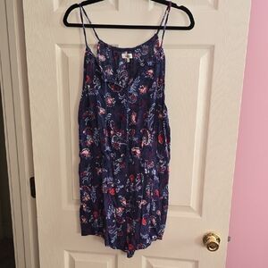 Mudd Blue and Red Floral Patterned Romper